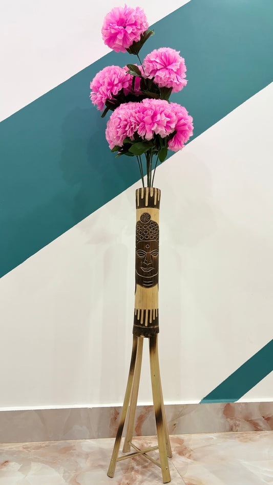 Handcrafted Bamboo Flower Stand – Buddha Face Design | Eco-Friendly Home Decor by Craftzee