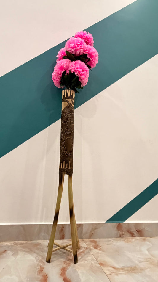 Handcrafted Shiv Face Bamboo Flower Stand – Divine Art-Inspired Floor Décor