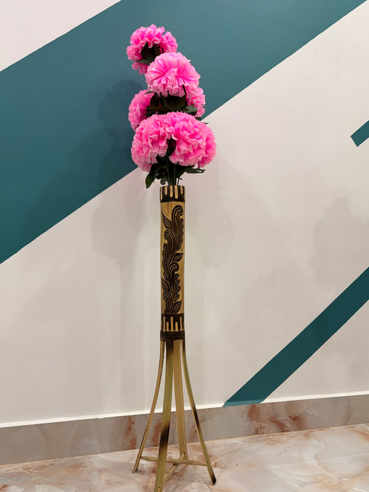 Handcrafted Bamboo Flower Stand with Floral Design – Eco-Friendly Floor Décor