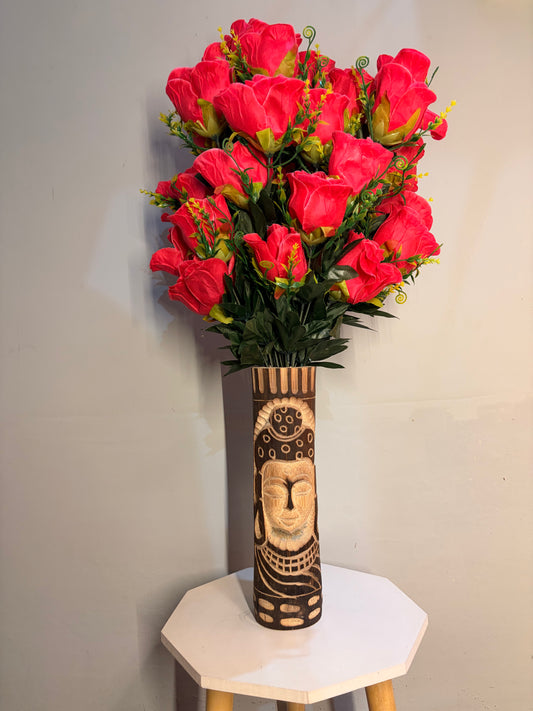 Handcrafted Bamboo Flower Holder – Buddha Face Design | 15-Inch Table Decor by Craftzee