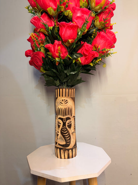 Handcrafted Bamboo Flower Stand – Ganesh Face Design | Eco-Friendly Spiritual Decor by Craftzee