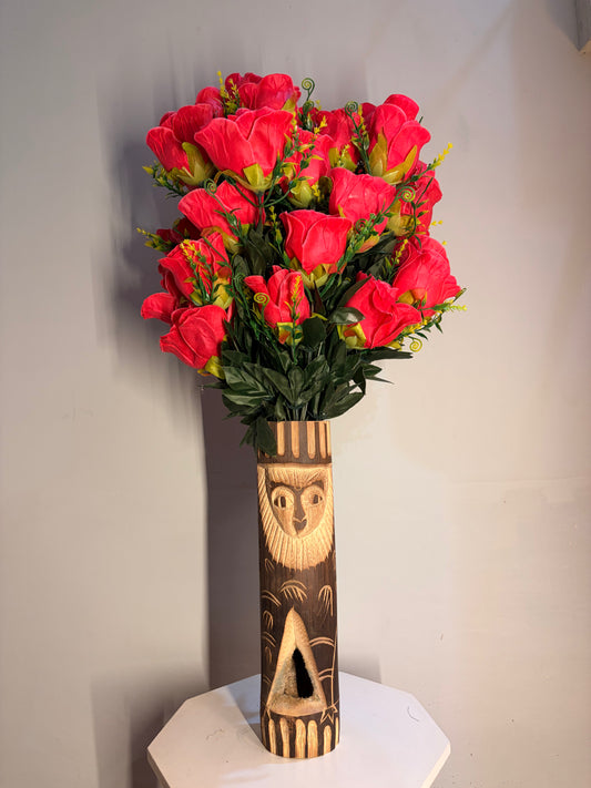 Handcrafted Bamboo Flower Holder – Durga Face Design | 15-Inch Table Decor by Craftzee